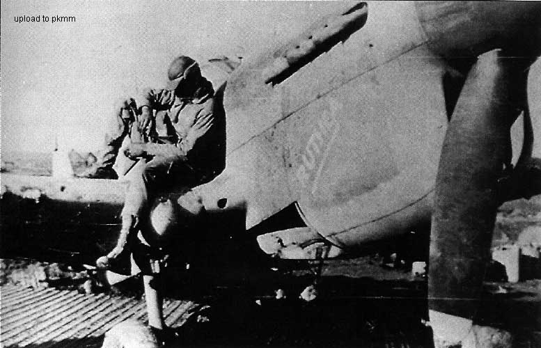 富勒坐在他的P-40L RUTHEA的机翼上