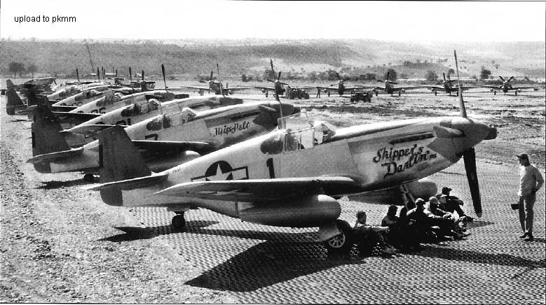 停机坪上100FS中队的P-51